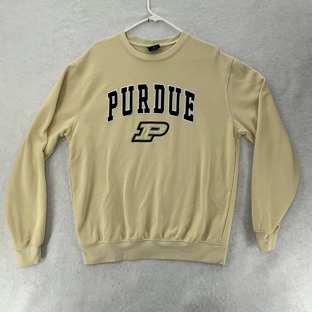 Men's Colosseum Gold Purdue Boilermakers Arch & Logo Crew Neck‎ Sweatshirt Large